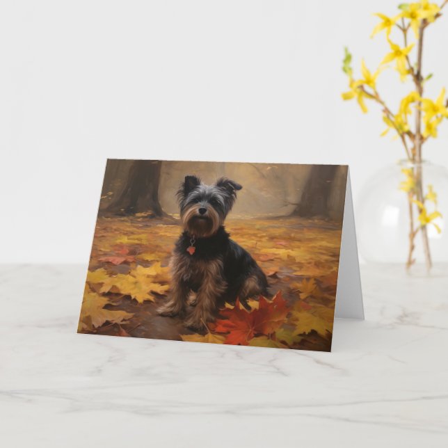 Carte Yorkipoo à l'automne Feuilles automne Inspire (Fleur jaune)