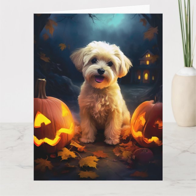 Carte Yorkipoo d'Halloween avec citrouilles effrayant (Devant)
