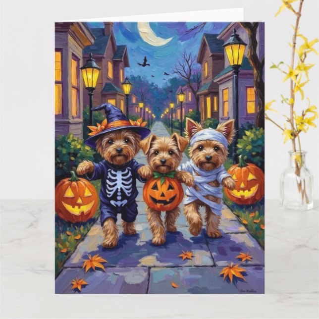 Carte Yorkipoo Trick-or-Treating en costumes d'Halloween (Fleur jaune)
