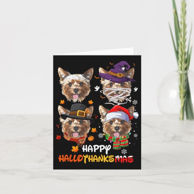 Carte Yorkshire Chien Hallothanksmas Halloween Thanksgiv (Devant)