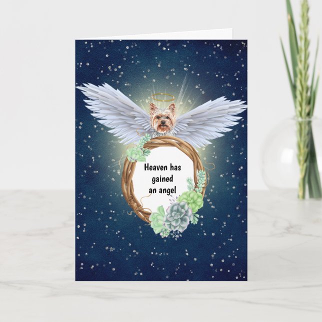 Carte Yorkshire terrier angel succulents wreath nuit (Devant)
