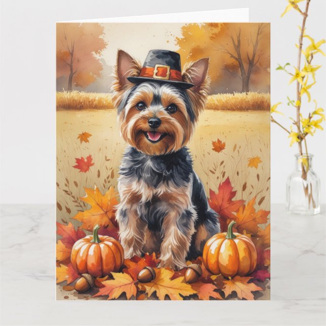 Carte Yorkshire Terrier Automne quitte Thanksgiving Art (Fleur jaune)