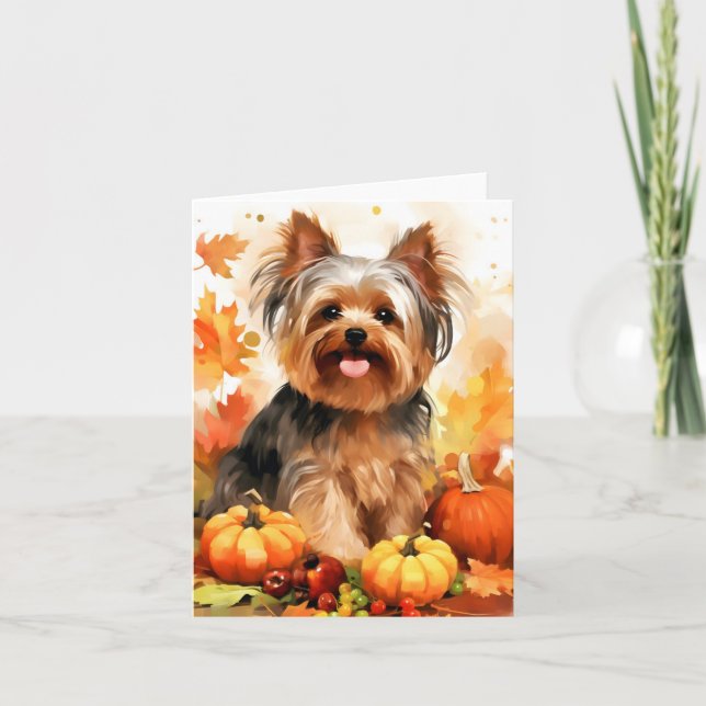 Carte Yorkshire Terrier Automne Thankgiving (Devant)