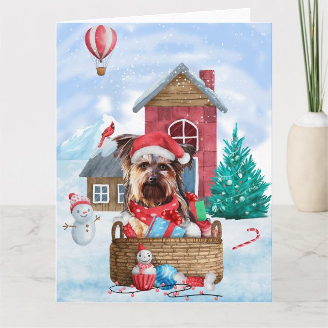 Carte Yorkshire Terrier chien dans la maison de Noël enn (Devant)