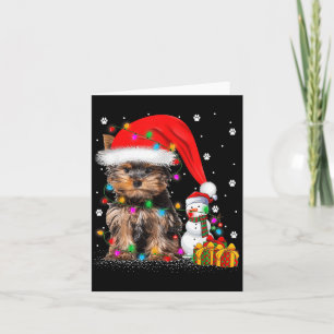 Carte Yorkshire Terrier Chien Lumières de Noël Père Noël