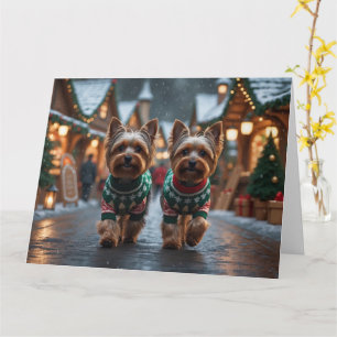 Carte Yorkshire Terrier Chiens Noël Fête de la neige