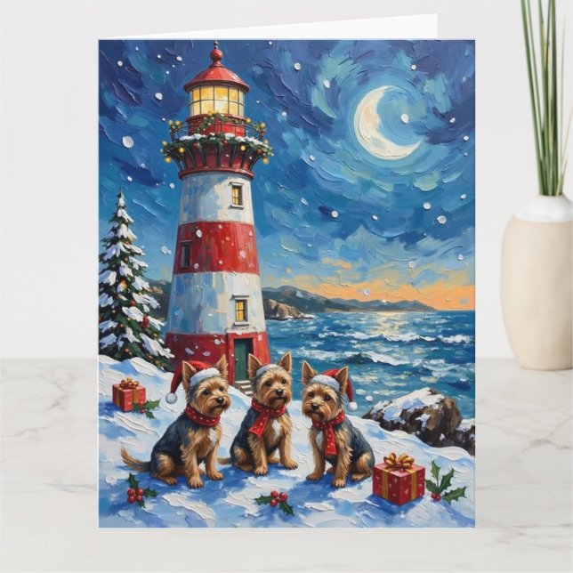 Carte Yorkshire Terrier Christmas Lighthouse Holiday (Devant)