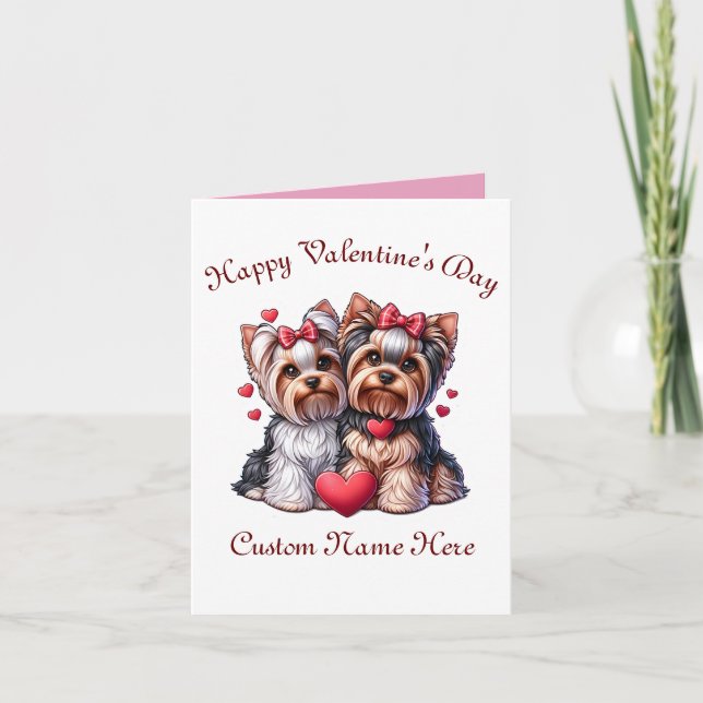 Carte Yorkshire Terrier couple Valentines Day (Devant)