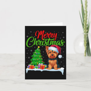 Carte Yorkshire Terrier Feux d'arbre de Noël Lumières Dr