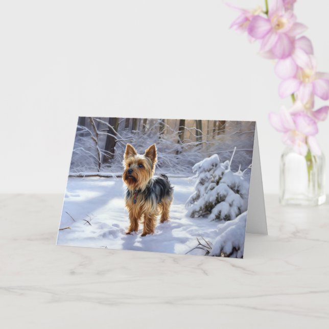 Carte Yorkshire Terrier Laisser Neige Noël (Orchidée)