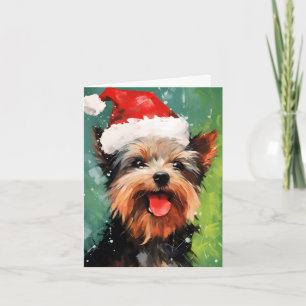 Carte Yorkshire Terrier peinture de Noël