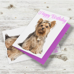 Carte Yorkshire Terrier rose mignon Yorkie Joyeux annive