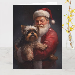 Carte Yorkshire Terrier Santa Claus Festive Noël