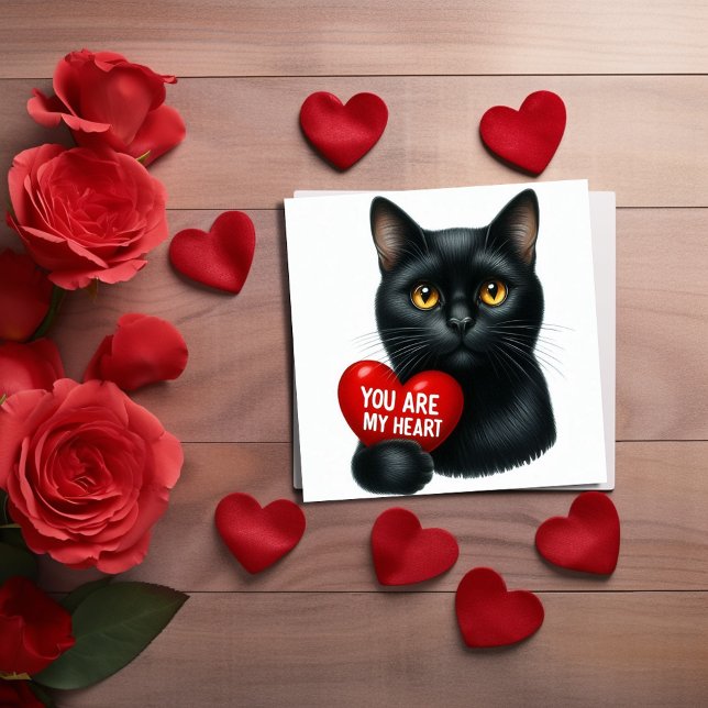 Carte You Are My Heart Valentine Poem Black Cat Holiday  (Créateur téléchargé)