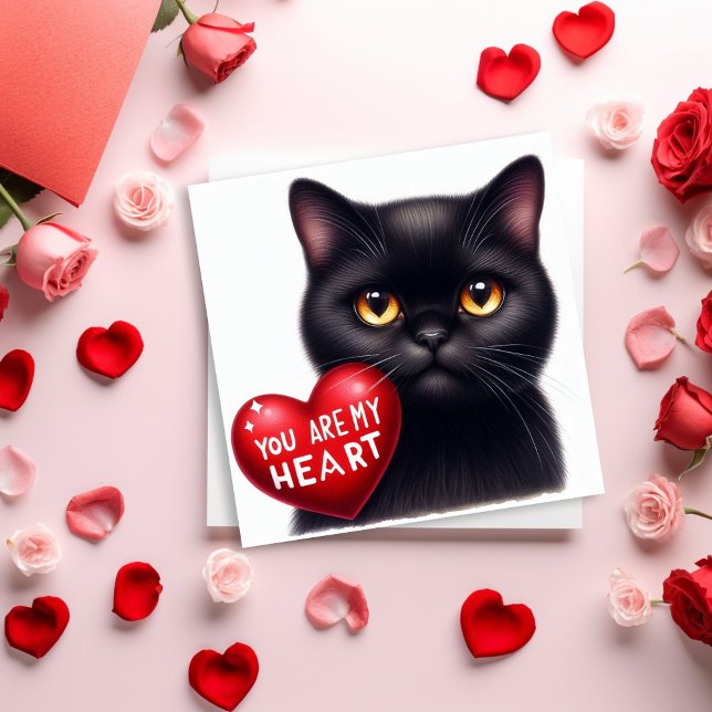Carte You Are My Valentine Heart Poem Black Cat Holiday  (Créateur téléchargé)