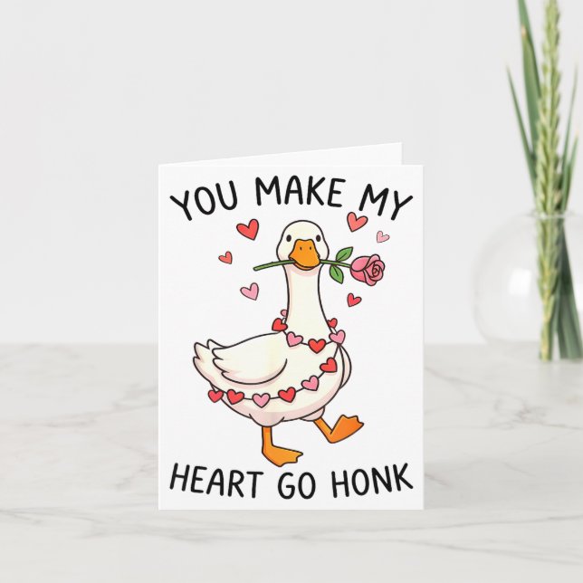 Carte You Make My Heart Go Honk Valentine Goose Preppy  (Devant)