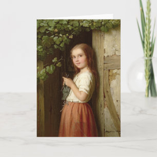 Carte Young Girl Standing à Doorway Knitting, 1863