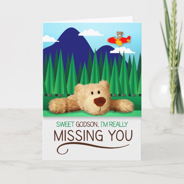 Carte Young Godson Missing You Avion et Teddy Bear (Devant)