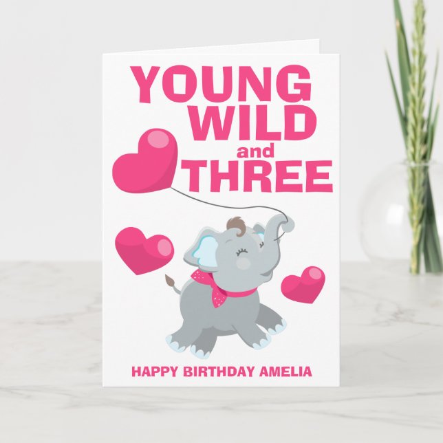 Carte Young Wild et Three Pink 3e anniversaire (Devant)