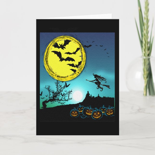 Carte Young Witch Flying Amongst the Night Sky Card (Devant)