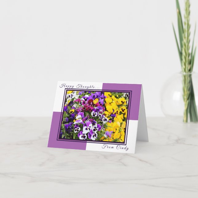Carte Your Name Purple and Yellow Pansies Personalized (Devant)