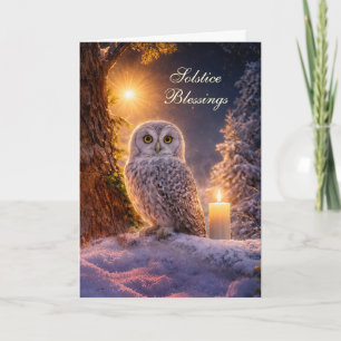 Carte Yule du solstice d'hiver avec Hibou Neige et Bougi