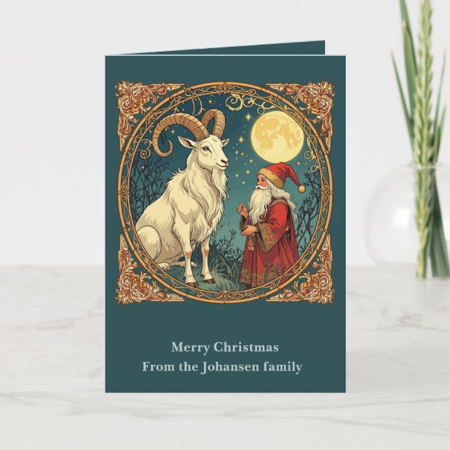 Carte Yule Goat And Jultomten Scandinavian Winter  (Devant)