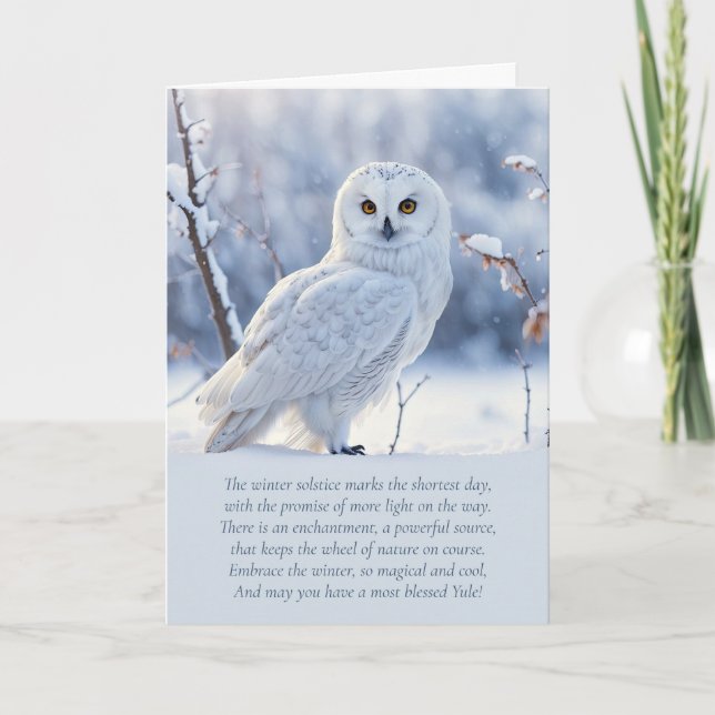 Carte Yule Solstice d'hiver avec chouette des neiges et  (Devant)
