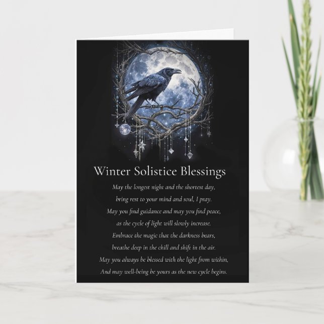 Carte Yule solstice d'hiver avec lune corbeau et cristau (Devant)