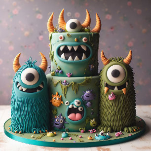 CARTE ZANY MONSTERS DÉCORÉE GÂTEAU ANNIVERSAIRE DE ENFAN