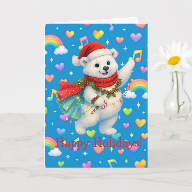 Carte Zarah’s Winter Twirl — Pastel Rainbow Hearts Holid (Petite plante)