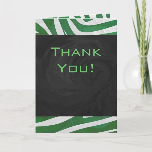Carte Zebra Monogramme Vert et Blanc Impression (Devant)