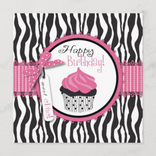 Carte Zebra Print & Cupcake Anniversaire