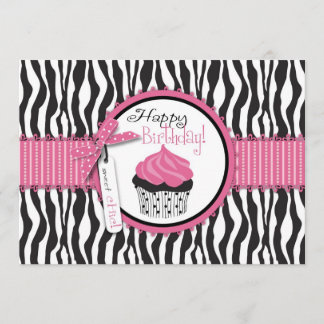 Carte Zebra Print & Cupcake Anniversaire
