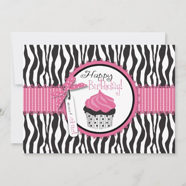 Carte Zebra Print & Cupcake Anniversaire (Devant)