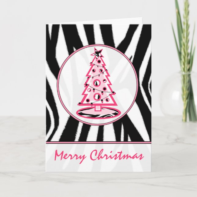 Carte Zebra Print et Pink Christmas Tree (Devant)