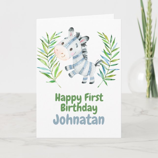 Carte Zebra Safari animaux Baby Happy 1st Birthday Card (Devant)