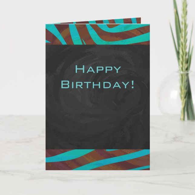 Carte Zèbre Brown et Turquoise avec Monogramme (Devant)