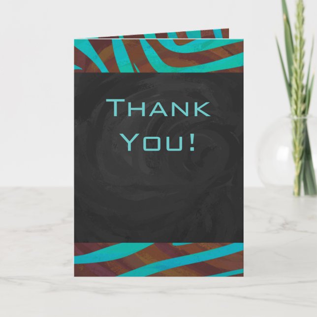 Carte Zèbre Brown et Turquoise avec Monogramme (Devant)