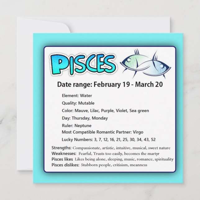 Carte Zodiac Astrologique Pisces Horoscope (Devant)