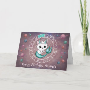 Carte Zodiac Capricorn Cute Chat Roue Planète Astrologie