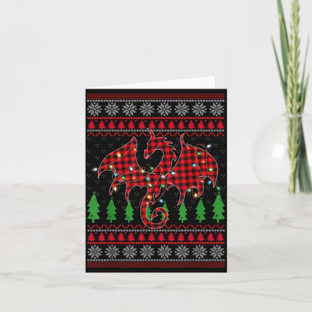 Carte Zodiac Dragon Ugly Sweater Christmas Lights Dragon (Devant)