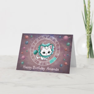Carte Zodiac Leo Cute Chat Roue Planète Astrologie