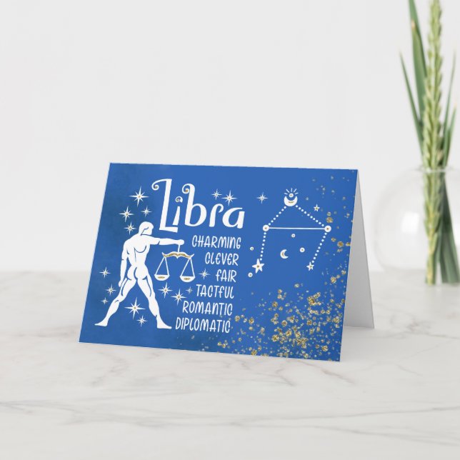 Carte Zodiac Libra Anniversaire Avec Constellation Signa (Devant)