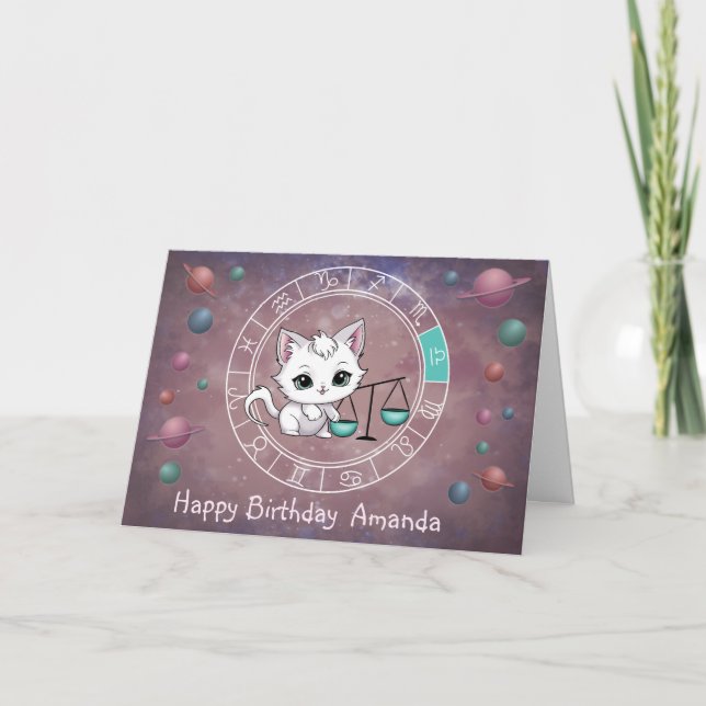 Carte Zodiac Libra Cute Cat Wheel Planet Astrologie (Devant)