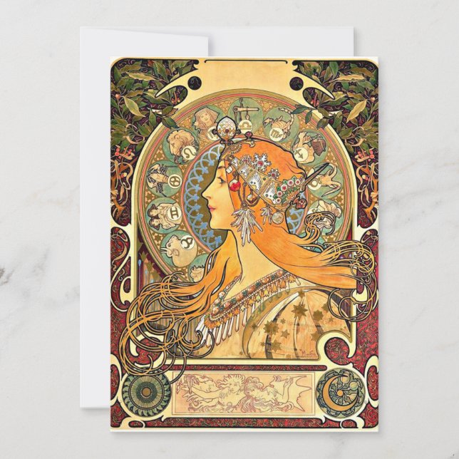 Carte Zodiac, peinture Art Nouveau d'Alphonse Mucha (Devant)