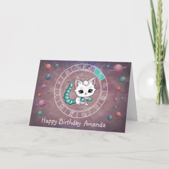 Carte Zodiac Scorpio Cute Chat Roue Planète Astrologie (Devant)