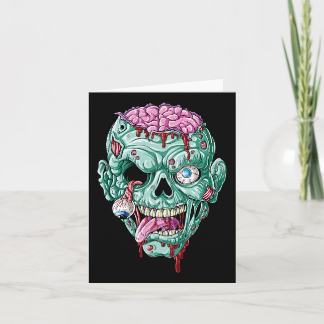 Carte Zombie Cerveau Visage Halloween Garçons Hommes Fem (Devant)