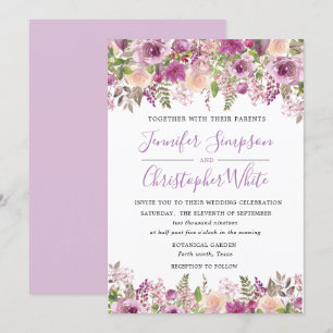 Cartes à Faire-part de mariage florales à l'aquare