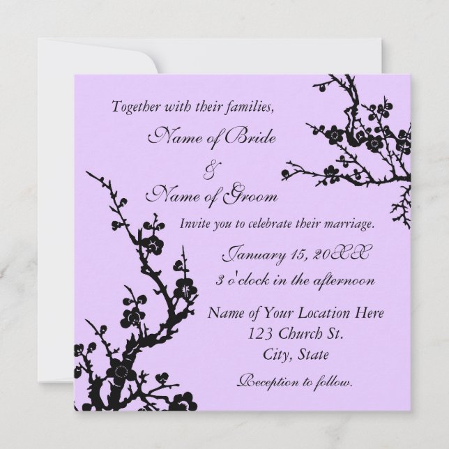 Cartes à Faire-part de mariage florales noires et  (Devant)